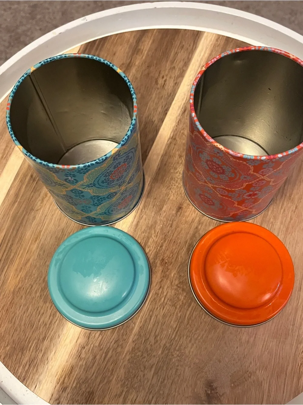 Decorative Metal Canister Set - Orange and Teal
